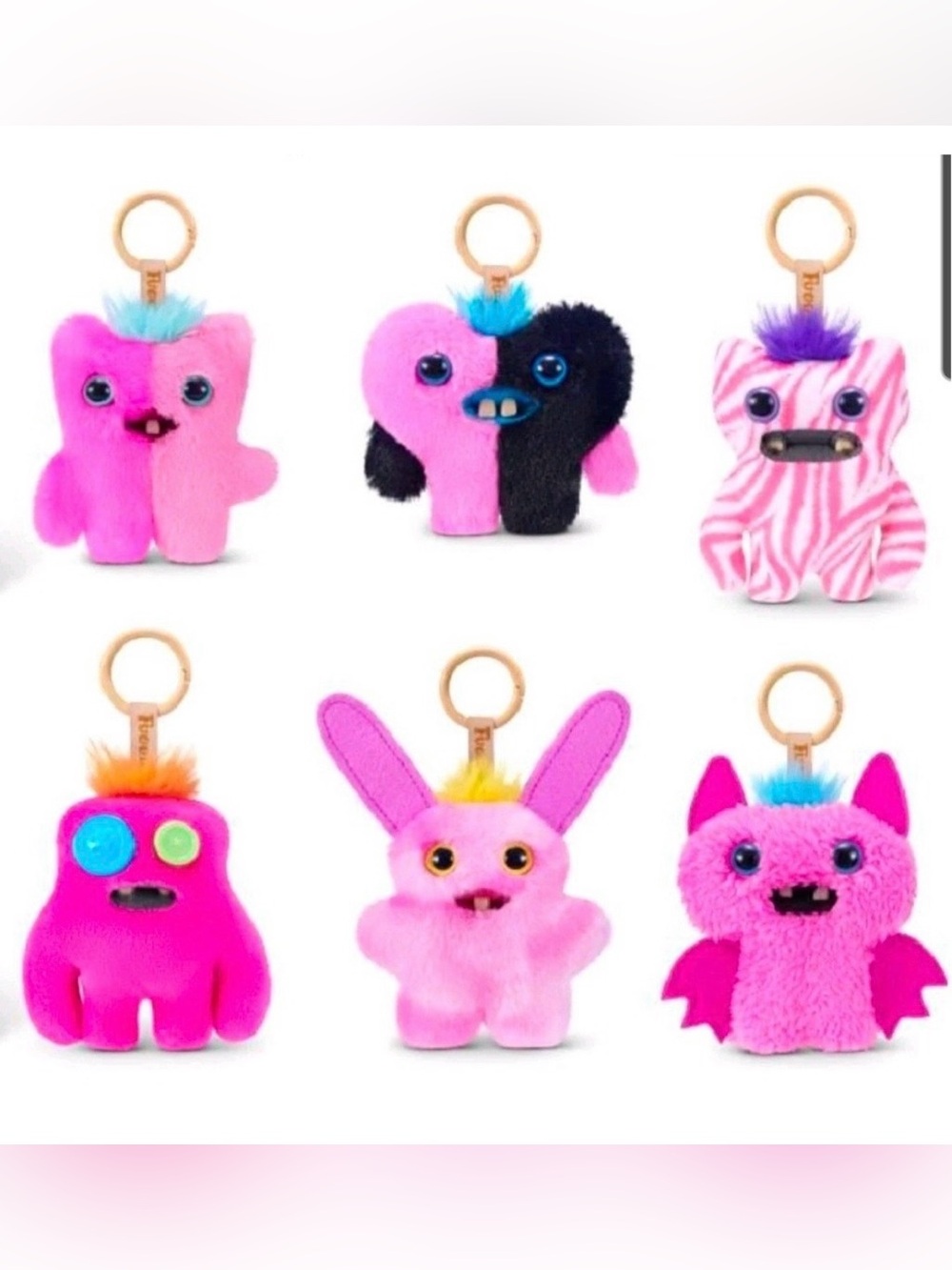 Complete set of Zuru Fuggler Baby Pinkles Keyring Pink Plush Monster (Set of 6) - Picture 10 of 10